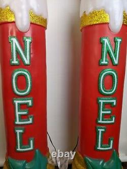 2 Gemmy NOEL Glitter Candle Lighted Christmas Blow Mold 42
