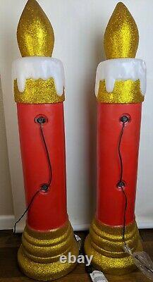 2 Gemmy NOEL Glitter Candle Lighted Christmas Blow Mold 42
