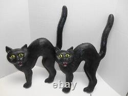 2 Halloween Black Arched Cat Blow Mold Don Featherstone 1992 Union Products RARE