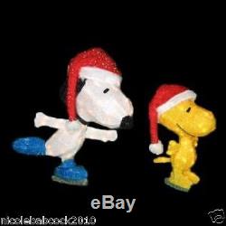 2 Piece Christmas Snoopy & Woodstock w santa hats 3D Lighted Tinsel Yard Decor