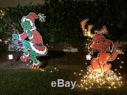 2 SIDED GRINCH Stealing CHRISTMAS Lights Lawn Decoration & Max FREE SHIPPING