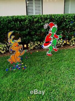 2 SIDED GRINCH Stealing CHRISTMAS Lights Lawn Decoration & Max FREE SHIPPING