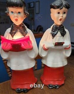 2 Vintage Blow Molds 30 Xmas Carolers Choir Boy Girl Lighted