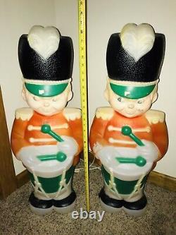 2 Vintage Drummer Boy Soldier Lighted Blow Mold Christmas