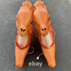 2 Vintage Empire Santa Sleigh Reindeer Blow Mold 19 Tall By 35 In Length