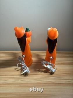 2 Vintage Halloween Blow Mold Tico Witch Holding Small Skull And Pumpkin 13