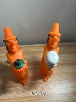2 Vintage Halloween Blow Mold Tico Witch Holding Small Skull And Pumpkin 13