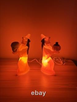 2 Vintage Halloween Blow Mold Tico Witch Holding Small Skull And Pumpkin 13