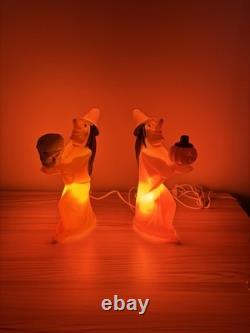 2 Vintage Halloween Blow Mold Tico Witch Holding Small Skull And Pumpkin 13