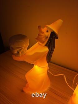2 Vintage Halloween Blow Mold Tico Witch Holding Small Skull And Pumpkin 13