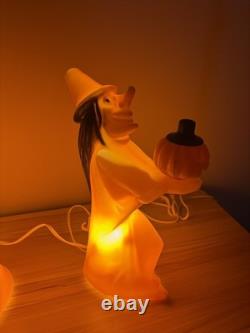 2 Vintage Halloween Blow Mold Tico Witch Holding Small Skull And Pumpkin 13