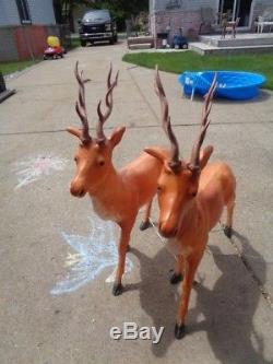 2 Vtg Blow Mold Christmas Deer Reindeer XL 42 Inch Very Rare