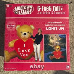 2004 Gemmy Valentines Day 6 Foot Teddy Bear I Love You Airblown Inflatable w Box