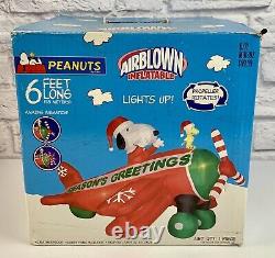 2007 Gemmy Peanuts 6' Airblown Inflatable Christmas Snoopy Airplane Red Baron