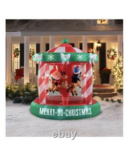 2020 GEMMY AIRBLOWN INFLATABLE MERRY CHRISTMAS ANIMATED SPINNING CAROUSEL 7ft