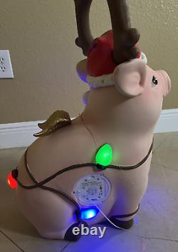 25 LED Light Up Blow Mold Pig with Antlers & String Lights Christmas Decor NEW