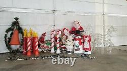 27 Vtg Christmas Blowmold & Wire Yard Lights Santa Snowman Municipal Bell