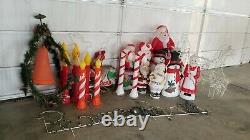 27 Vtg Christmas Blowmold & Wire Yard Lights Santa Snowman Municipal Bell