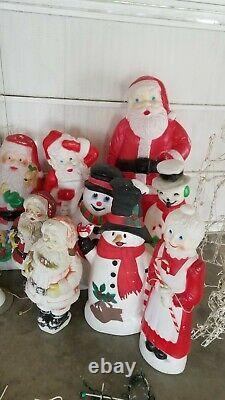 27 Vtg Christmas Blowmold & Wire Yard Lights Santa Snowman Municipal Bell