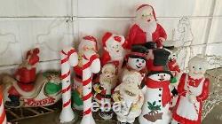 27 Vtg Christmas Blowmold & Wire Yard Lights Santa Snowman Municipal Bell