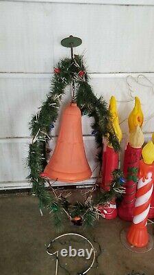 27 Vtg Christmas Blowmold & Wire Yard Lights Santa Snowman Municipal Bell