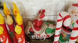 27 Vtg Christmas Blowmold & Wire Yard Lights Santa Snowman Municipal Bell