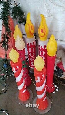 27 Vtg Christmas Blowmold & Wire Yard Lights Santa Snowman Municipal Bell