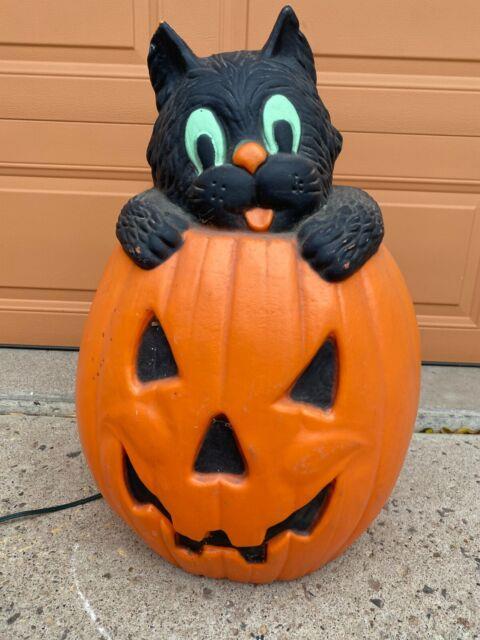 28 Lighted Halloween Blow Mold Jack-o-lantern Pumpkin Black Cat Tpi Canada'94