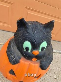 28 Lighted Halloween Blow Mold Jack-O-Lantern Pumpkin Black Cat TPI Canada'94