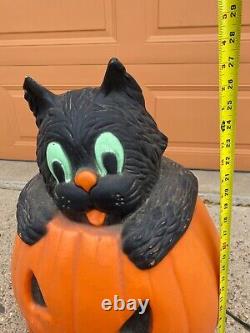 28 Lighted Halloween Blow Mold Jack-O-Lantern Pumpkin Black Cat TPI Canada'94