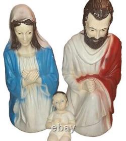 28'' Vintage Christmas Lighted Nativity Set Blow Mold Mary Joseph Jesus
