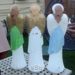 3 Christmas TPI Blow Mold Angels / Blue Angel With Horn 34 Tall Lighted Yard