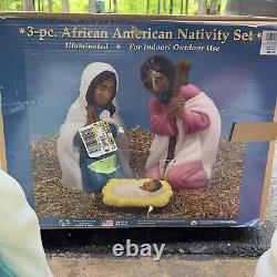 3 Pc. Blow Mold African American Nativity set General Foam Mary Joseph Jesus USA