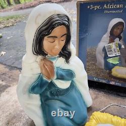 3 Pc. Blow Mold African American Nativity set General Foam Mary Joseph Jesus USA