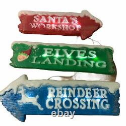 3 Signs Blow Mold Christmas Santa's Workshop, Elves Landing & Reindeer Crossing