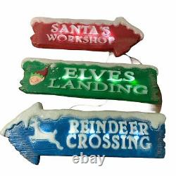 3 Signs Blow Mold Christmas Santa's Workshop, Elves Landing & Reindeer Crossing