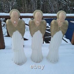 3 Vintage Blow Mold Angels with Trumpets Horn Outdoor Christmas Decor 34 Tall