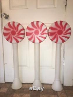3 Vintage Christmas 33 Union Red Peppermint Lollipop Lighted Blow Mold Decor