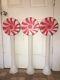 3 Vintage Christmas 33 Union Red Peppermint Lollipop Lighted Blow Mold Decor