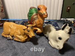 3 Vintage Nativity Manger Blow Mold Animals Camel Donkey Ox Lot