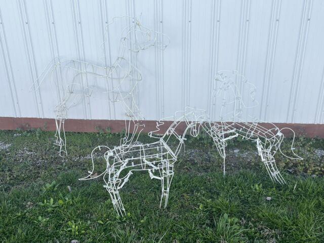 3 Vtg Christmas White Metal Frame Horse Family Yard Decoration For Light Up Rare