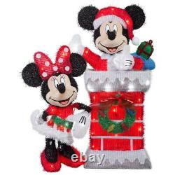 30 Christmas Mickey on chimney & Minnie Lighted Tinsel 2 piece Yard Decor 3-D