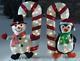 32' Peppermint Candy Cane Snowman & Penguin Pals Tinsel Lit Christmas Yard Decor