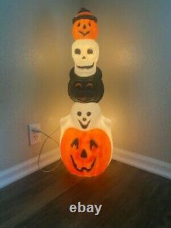 32 Vtg Double Light Empire Blow Mold Halloween Totem Pole Pumpkin Witch skull