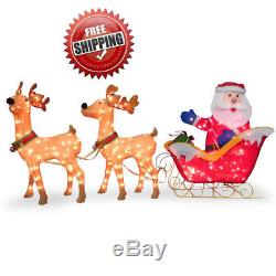 34 Inc. Santas and Reindeer with 245 Mini Lights, XMAS Decoration Outdoor/Yard