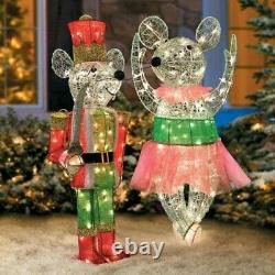 36 Christmas Lighted Nutcracker Mouse & Ballerina Mouse Yard Decor Set of 2