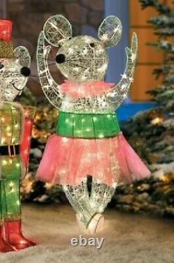 36 Christmas Lighted Nutcracker Mouse & Ballerina Mouse Yard Decor Set of 2