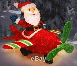 3d Santa Claus Waving In Propeller Airplane Lighted Tinsel Christmas Yard Decor