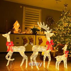 3pcs Elk Decoration Family Elk Golden Iron Frame Cotton Thread Powder Courtyard