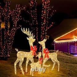 3pcs Elk Decoration Family Elk Golden Iron Frame Cotton Thread Powder Courtyard